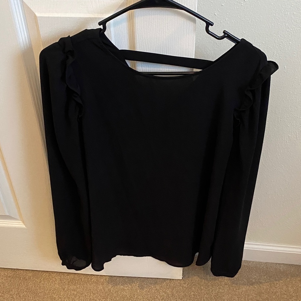 LOFT Black Blouse with Ruffle Detail Size Small